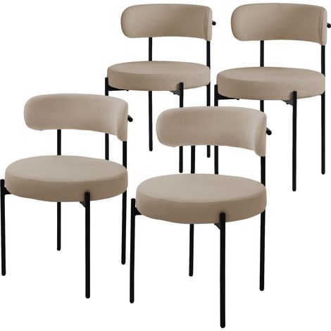 ML-Design Set di 4 Sedie per Sala da Pranzo Sedia da Cucina in Tessuto Teddy Marrone Poltroncina da Soggiorno con Schienale Poltrona Imbottite con Gambe in Metallo Nero Sedie Lounge Ergonomiche (1/5)