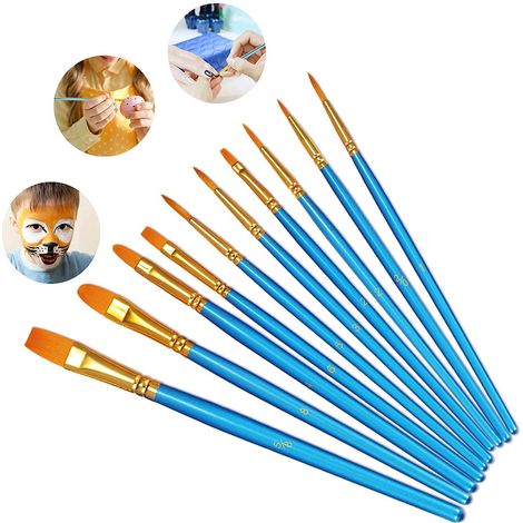 Pinceaux Peinture Acrylique Pinceaux de Peinture, 10Pièces Nylon Pinceau de Peinture à l'huile Pinceaux Artiste Plume Lisse pour Aquarelle, Peinture Gouache,Brosse de Peinture,etc. (1/5)