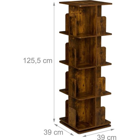 Estantería giratoria de diseño industrial mueble compacto de 125,5 x 39 x 39 cm en aglomerado marrón 130016461 (1/3)