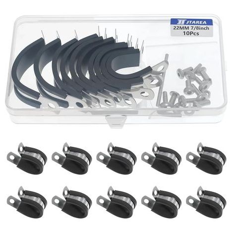 10 Colliers De Serrage P 22mm Acier Inoxydable Caoutchouc Fixation Tuyau Câble Auto (1/5)