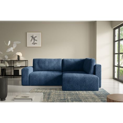 Ecksofa mit Schlaffunktion NATALIA XL in Stoff Tilia Dunkelblau Ottomane Rechts