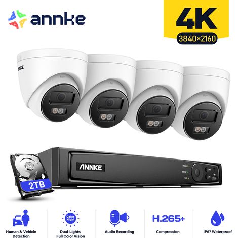 ANNKE 4K POE Video Surveillance System Smart IR 4Turret Camera Night Vision Audio Remote Monitor CCTV Security NVR Kit - 2TB (1/5)