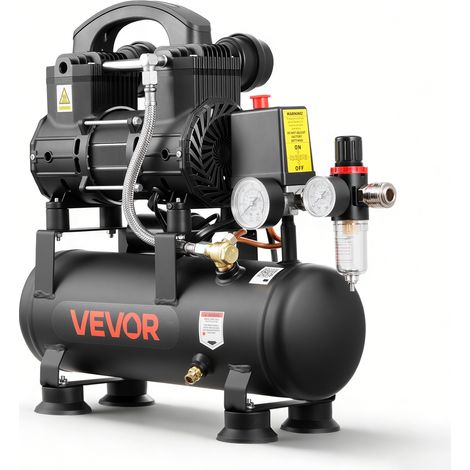 VEVOR 0,75 KW Druckluftkompressor, Ölfreier Kompressor mit 6 L Lufttank, Flüsterkompressor mit 71 L/min bei 6,2 bar & Max. 8 bar, Stabiler Luftkompressor Fußpolstern & Griff für Werkstatt Heimwerker (1/5)