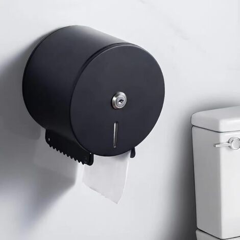 Verriegelbarer Edelstahl-Handtuchspender - Professioneller Toilettenpapierhalter - Durchmesser: 149 mm, Höhe: 30 mm - Schwarz (1/4)