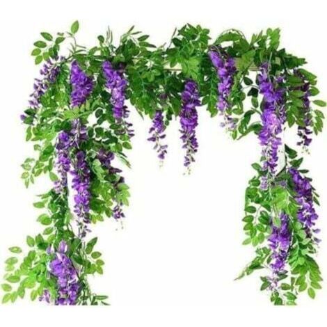 Vignes artificis de glycine, 2 pièces Fausses Fleurs en Soie suspendues irlandes artificis de Plantes de Vigne Jardin Mur extérieur verdissement Jungle fête Mariage Arche décoration (1/5)