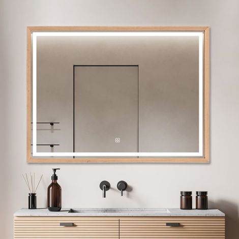 DILECI - Miroir lumineux LED avec cadre bois 60 x 80 cm (1/5)