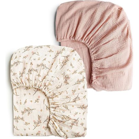2 Draps-Housses en Mousseline pour Berceau et Landau, Draps en Coton Respirant pour Lit Enfant et Matelas d’Environ 80x40 cm