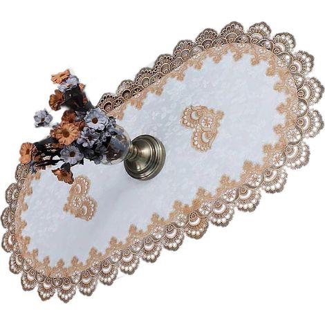 Nappe de table basse élégante en tissu à maille ajourée, ornée de dentelle brodée, multicolore, idéale pour le salon et la décoration intérieure. (1/5)