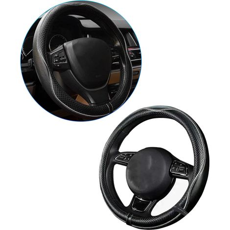 Couvre Volant Voiture,Protege Volant Voiture,Intérieur D'accessoires de Voitures,Housse de Protection Taille Universel,Convient aux Volants d'un Diamètre Extérieur de 37 à 38 cm (Noir-Blanc) (1/5)