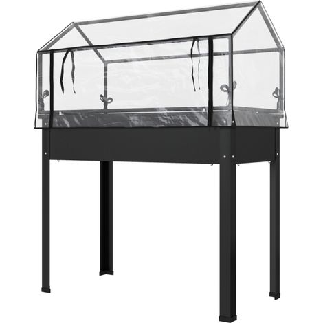 Bac potager surélevé avec toit de serre 100×48×124 cm noir, structure métallique avec trous de drainage, pour culture extérieure (1/5)