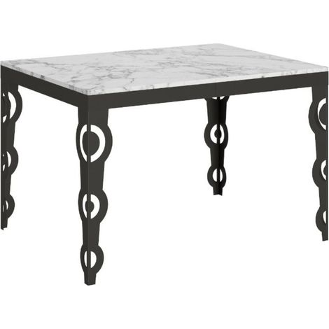 Table rectangulaire extensible 6 à 16 personnes L 120 à 380cm blanc effet marbre et cadre métal anthracite Zakary (1/5)