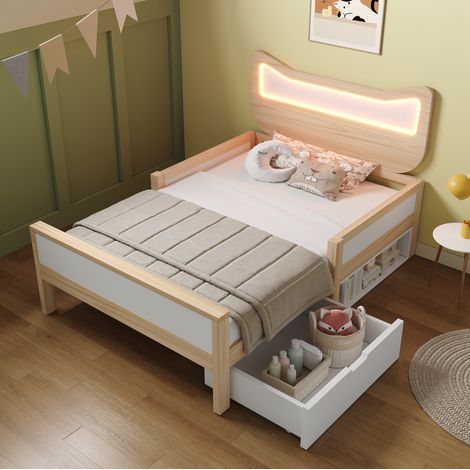 Cama infantil con cajón y LED madera blanca OKMYHOME (1/5)
