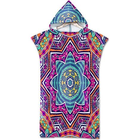 Stück Boho-Poncho-Strandtuch, Sport-Surf-Bademantel mit Kapuze und Aufdruck