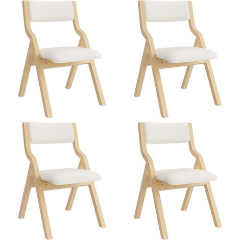 Ensemble de 4 chaises pliantes en bois massif avec assise en lin beige pour salle à manger (1/5)