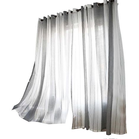 Rideaux en lin à rayures verticales transparentes avec passe-tringle, pour chambre ou salon, 100 x 250 cm (1/5)