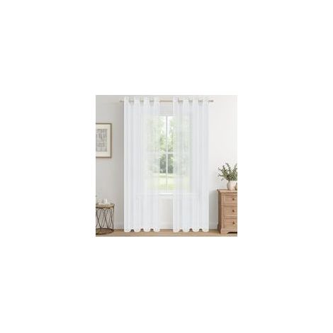 Rideau Voilage Blanc 134x240 CM, Rideaux Voilage Transparent à Oeillets Voilages Intérieurs pour Fenetre Chambre Adulte Salon Moderne Lot de 2, Rideau Voile