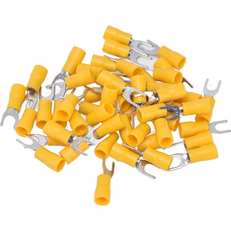 50-teiliges Set isolierter Gabelklemmen-Crimpverbinder für 14–12 AWG-Drähte, passend für EquipmentSV3.5–5, gelb (1/5)