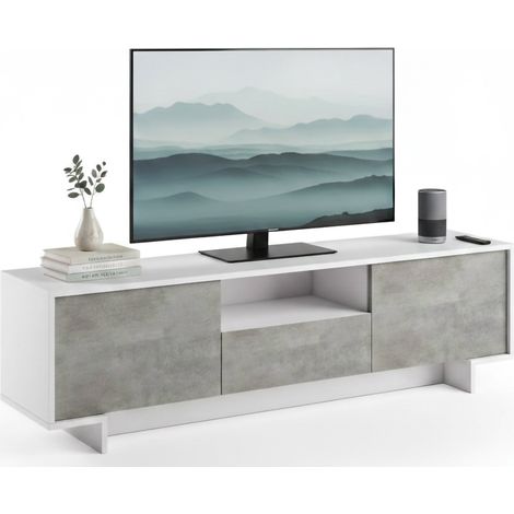 Dmora - TV-Ständer Andromeda, TV-Ständer für das Wohnzimmer, niedriges Wohnzimmer-Sideboard mit 2 Türen und 1 Schublade, 100 % Made in Italy, 170 x 42 x 48 cm, Weiß und Zement, mit verstärkter Verpack