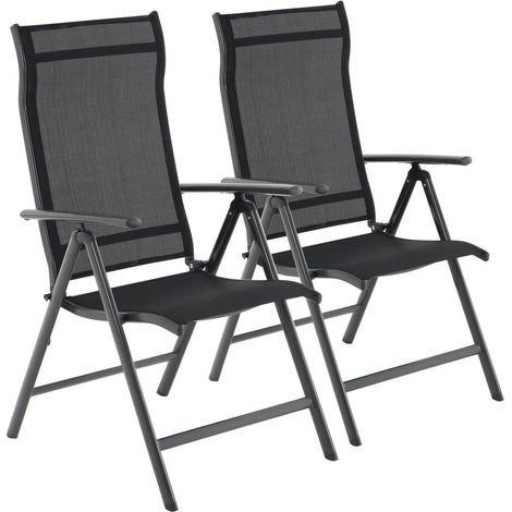 Lot de 2 chaises de jardin pliables sièges d'extérieur cadre en aluminium robuste dossier réglable sur 8 positions charge 150 kg noir (1/3)