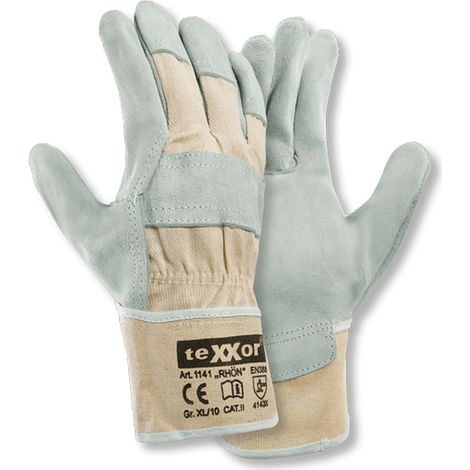 teXXor® Rindkernspaltleder-Handschuhe RHÖN, Leder Natur/Drell Weiß (1/4)