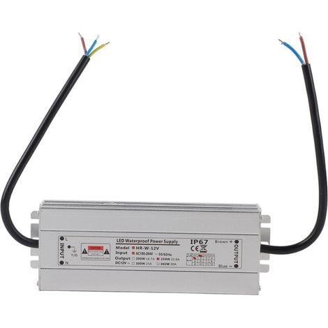 Alimentation LED 250 W, transformateur de pilote étanche IP67 (12 V 20,8 A HRW-12V250W) (1/5)