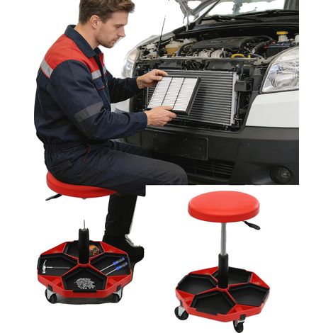 Asiento neumático para garaje, regulable en altura, capacidad de carga de 150 kg, rojo. (1/5)