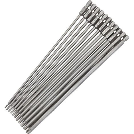 Lot de 11 embouts de tournevis Torx longs de 200 mm - Foret magnétique Torx 1/4" - Tige hexagonale - Jeu de tournevis à tête étoilée - En acier S2 - Jeu d'embouts électriques T6-T40 (1/5)