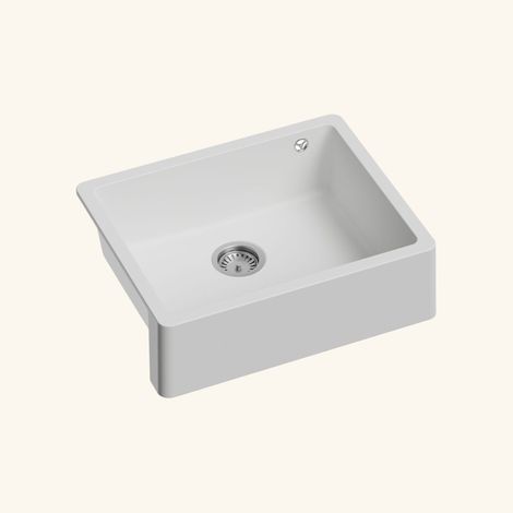 Kümbad – Évier timbre d'office sous-plan 60x48 cm – Granit blanc – Installation sous plan – 1 bac avec vidage manuel