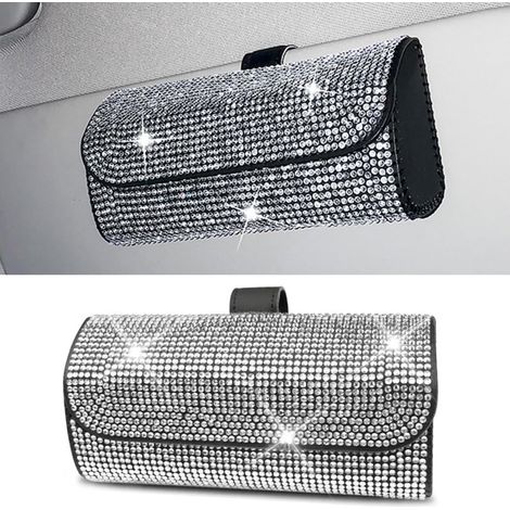Étui à lunettes de soleil, étui à lunettes de soleil en cristal pour pare-soleil de voiture, sac de rangement pour lunettes de soleil de voiture, accessoires intérieurs de voiture (blanc) (1/5)