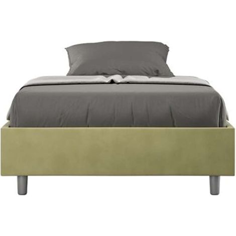 Letto singolo contenitore imbottito 100x190 microfibra tè verde Azelia (1/5)