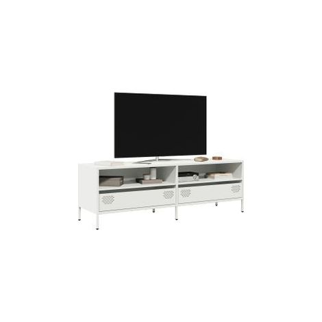 Meuble TV blanc 135x39x43,5 acier laminé à froid (1/5)