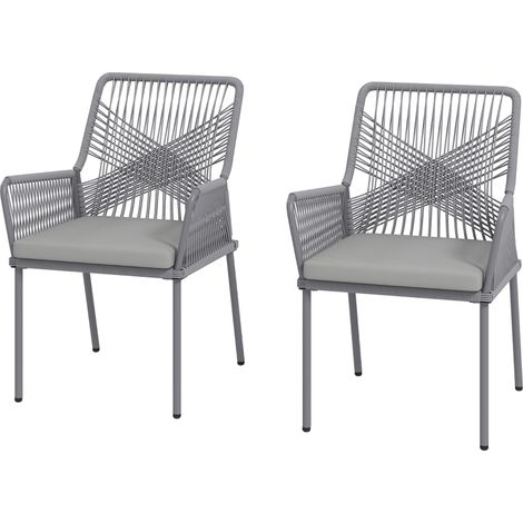 Ensemble 2 chaises jardin rotin, en rotin, amovible, avec accoudoirs, gris foncé, pour jardin et terrasse, repas extérieur balcon jardin