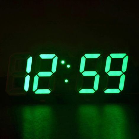 Horloge murale numérique LED 3D (verte) avec mode nuit lumineux, réglable, pour salon. (1/5)