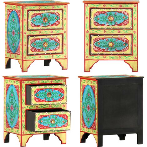 Table de chevet peinte à la main 40x30x50 cm Bois de manguier - Table De Chevet - Meuble De Chambre - Table Nuit - Décoration Intérieure - Mobilier Vintage - Home & Living (1/5)