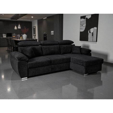 Canapé d'angle convertible et réversible en tissu noir Omega (1/5)
