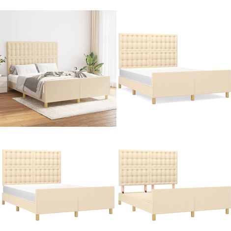 Bettgestell ohne Matratze Creme 140x200 cm Stoff - Bettes Gestell - Holzbettfundament - Lattenrost - Boxspringbett - Doppelbett - Home & Living