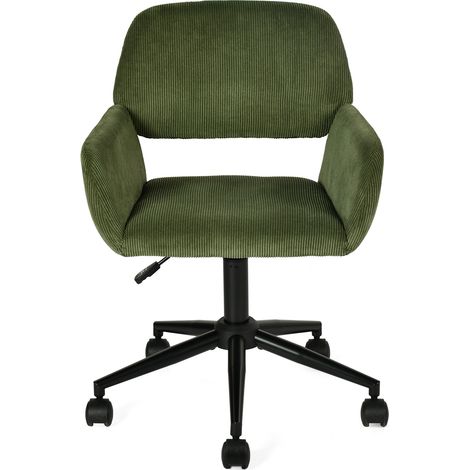 MEUBLES COSY Chaise de bureau, fauteuil en velours côtelé, hauteur réglable et pivotant à 360°, roulettes pour une mobilité aisée, vert