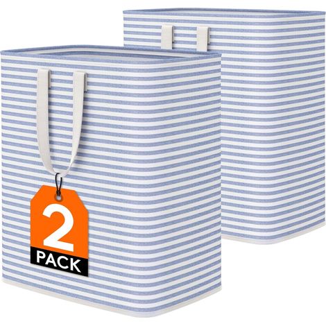 Panier a Linge, Grande Corbeille a Linge Pliable et Imperméable avec Poignées, Laundry Basket, Bac Linge Sale pour Vetements, Chambre, Bleu, 100 L, Lot de 2 (1/5)