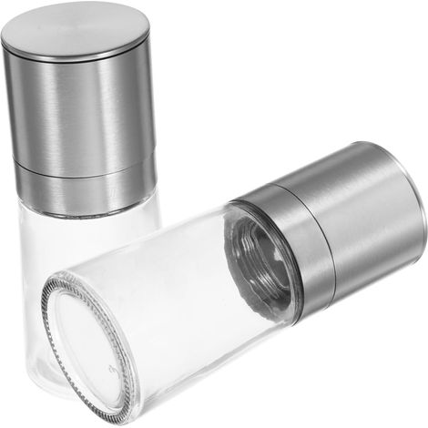 2 moulins à poivre manuels, inox et verre, rechargeables (1/5)
