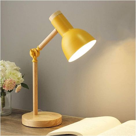 Lampada da tavolo moderna in legno con paralume in metallo, lampada da comodino regolabile per ufficio, studio, camera da letto, soggiorno, cameretta dei bambini (lampadina non inclusa) (1/4)
