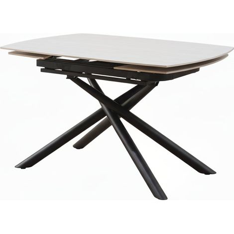 Table repas extensible céramique travertin blanc 129/189 cm – NYSA