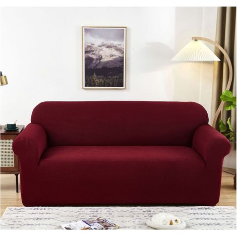Sofa Covers High Stretch  3 Seater Super Soft Stylish Couch Covers for Dogs Pets Cats Jacquard Spandex Non Slip Sofa Slipcover for Living Room Furniture Protector Not Include Pillow(3 Seater, Wine Red (1/5)