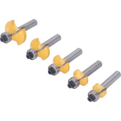 Set mit 5 Hartmetall-Viertelrundfräsern für Holz, 8-mm-Schaft, Bündigfräser, Fasenfräser für Holzbearbeitung, 8 mm (1/5)