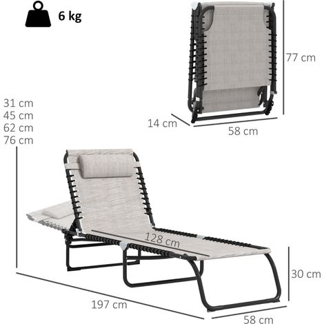 Transat de jardin pliable crème Outsunny, chaise longue avec dossier réglable en 4 positions, lit de camping résistant aux intempéries, charge maximale 120 kg, adapté pour jardin, plage et piscine