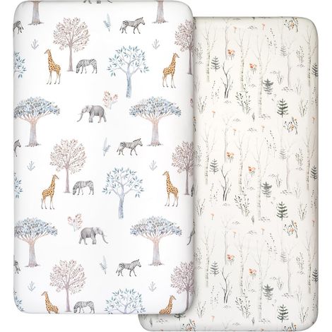 Fitted Sheets 100% Microfiber Breathable Comfortable Lightweight Fits All Shape Crib Mattresses, Hourglass, Oval (Tree) (1/5)