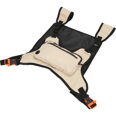 Sacoche de poitrine kaki pour la course à pied, en nylon avec dos réfléchissant et 2 poches différentes. Bretelles réglables. (1/5)
