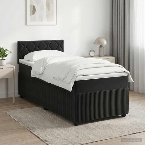 vidaXL Lit boxspring avec matelas Noir 90 x 190 cm Velours (1/5)