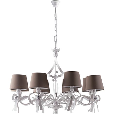 Lampadario Shabby Chic Lucy Bianco 8 Luci Paralumi Tortora (1/3)