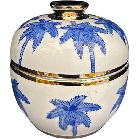 Vase en porcelaine bleu de Delft et motif cocotier pour décoration de la maison - PANGIVO (1/5)
