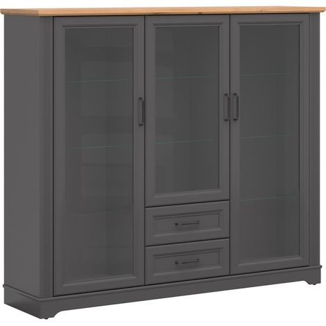 Vaisselier bas 3 portes 2 tiroirs Charlie Gris Anthracite (1/4)
